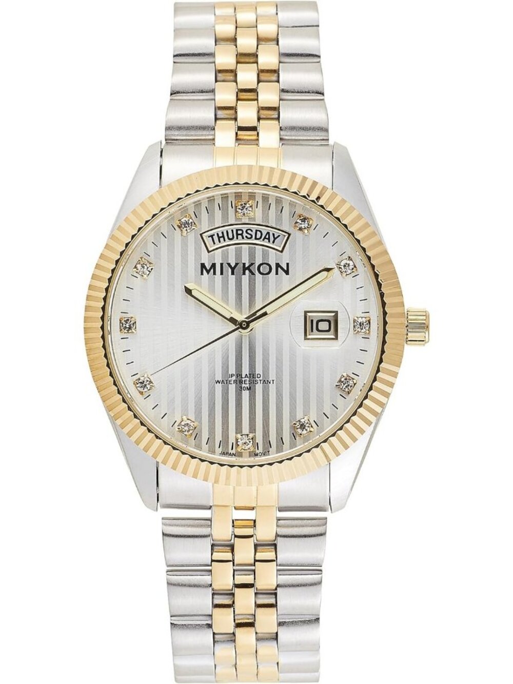 Stylish Men's Day Date Dress Watch with Genuine Crystals, 50M Water Resistant